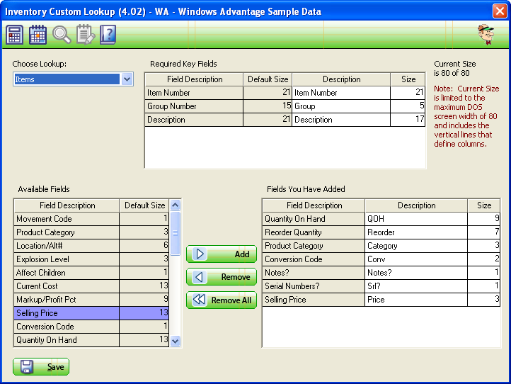 Windows Inventory - Custom Lookup Screen