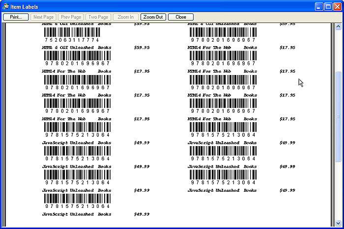 Item Barcode Report in Preview Window